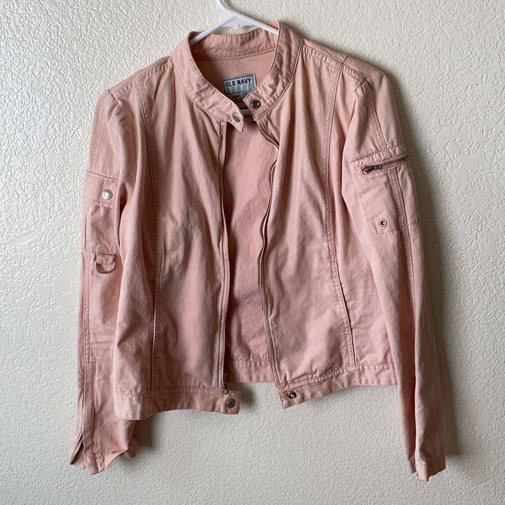 Pale Pink Cotton Moto Jacket